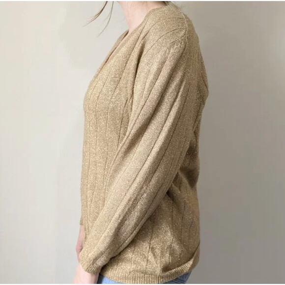 Vintage 80's Sparkly Gold V-Neck Sweater - Picture 3 of 7